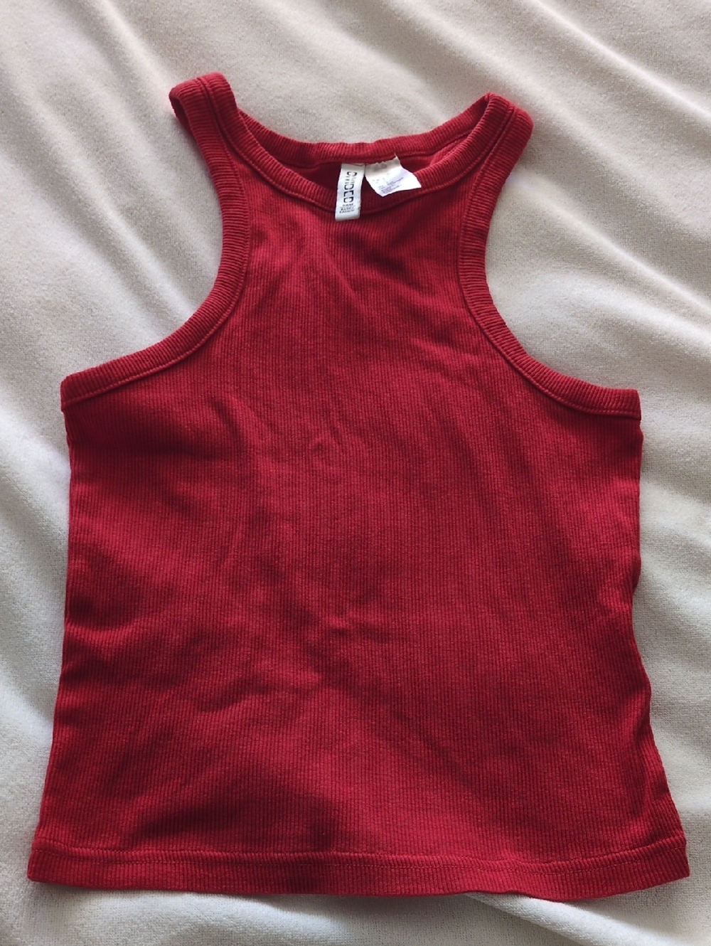 H&M Red Ribbed High-Neck Racerback Tank Top